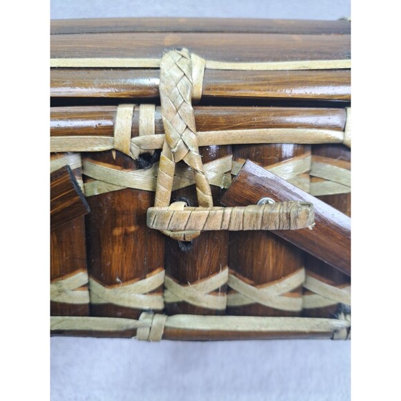 Vintage Bamboo Treasure Chest Mini Picnic Basket Purse 7x7x6 inches Keep-Sake - Picture 9 of 15